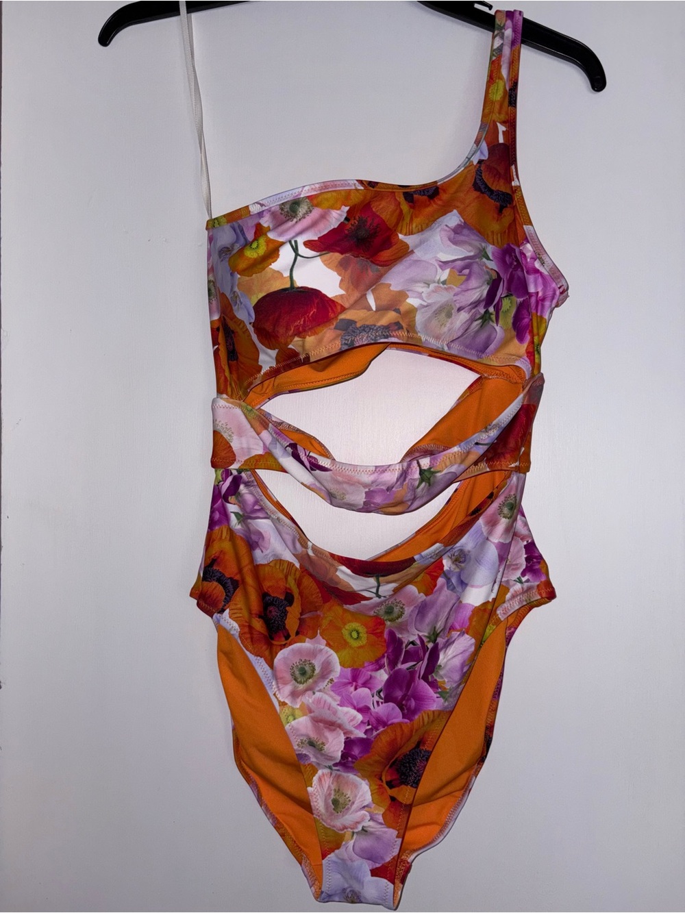 aerie Floral One-Shoulder Cutout One-Piece Swimsuit — Orange, Purple, Pink - Picture 2 of 6